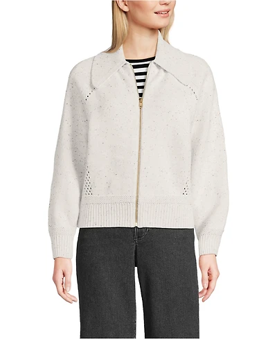 Lands' End Women's Drifter Large Collar Zip Front Cardigan Sweater