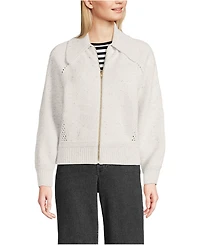 Lands' End Women's Drifter Large Collar Zip Front Cardigan Sweater