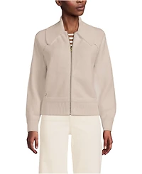 Lands' End Women's Drifter Large Collar Zip Front Cardigan Sweater