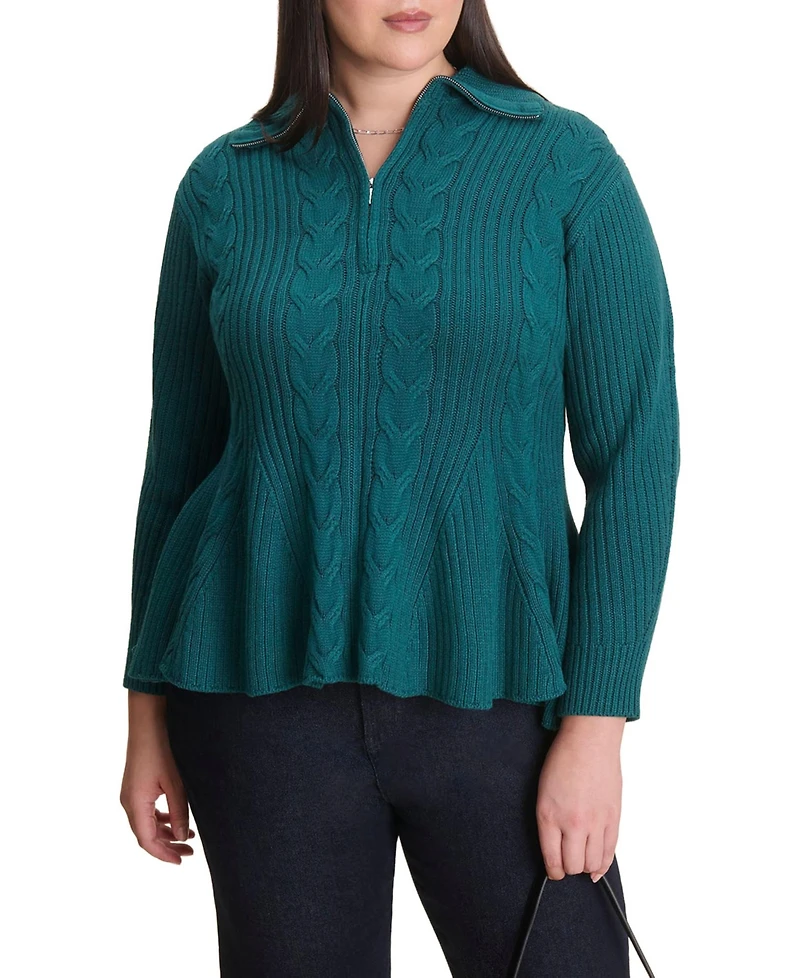 Eloquii Women's Peplum Zipper Sweater