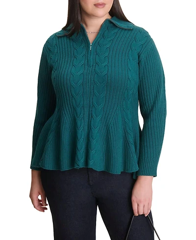 Eloquii Women's Peplum Zipper Sweater