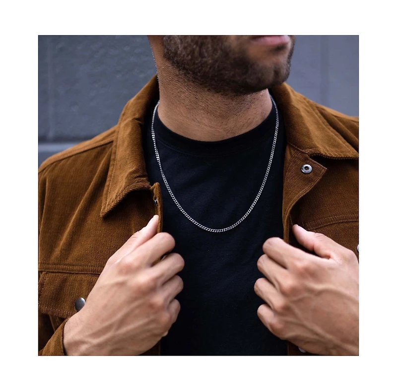 Vincero Men's Cuban Chain – 3mm Silver Curb Link Necklace 24"