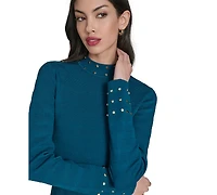 Vince Camuto Women's Embellished Mock Neck Dress