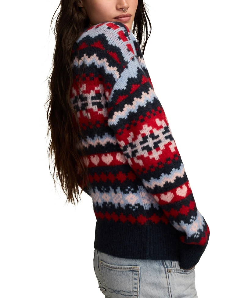 Lucky Brand Women's Fair Isle Crew Neck Cardigan Sweater