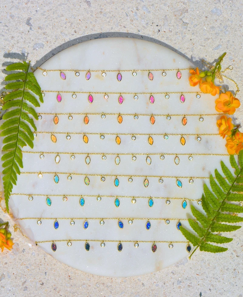 Drops of Spring Necklace with Lab-Grown Opal 14k Gold Plated Sterling Silver
