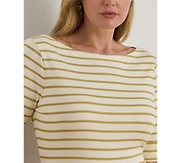 Lauren Ralph Plus Metallic Striped Boat Neck T-Shirt