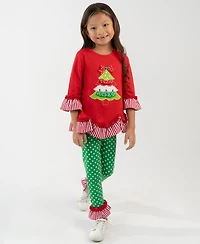 Rare Editions Girls 2T-4T 2-Piece Tree Applique Top and Polka Dots Leggings Set