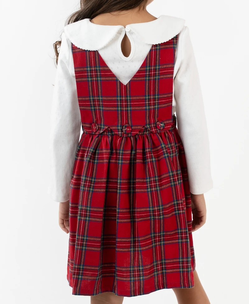 Rare Editions Girls 2T-6X 2-Piece Checkered Jumper and Long Sleeves Top Set