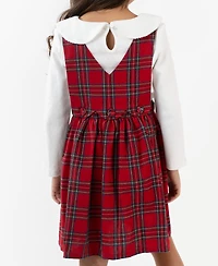 Rare Editions Girls 2T-6X 2-Piece Checkered Jumper and Long Sleeves Top Set