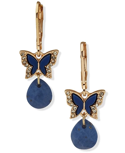 lonna & lilly Glass and Recon Stone Gold-Tone Butterfly Drop Earrings