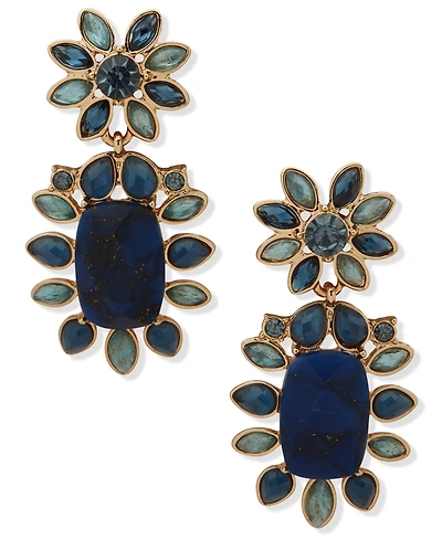 lonna & lilly Cubic Zirconia, Glass and Recon Stone Gold-Tone Post Cluster Drop Earrings
