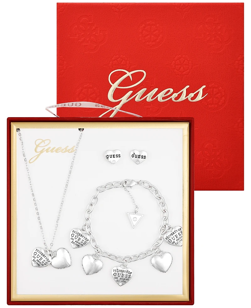 Guess 3-Pc. Cubic Zirconia Gold-Tone Necklace, Stud Earrings, and Bracelet Set