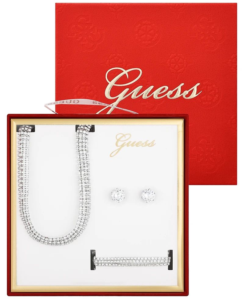 Guess 3-Pc. Cubic Zirconia Gold-Tone Choker Necklace, Stud Earrings, and Bracelet Set