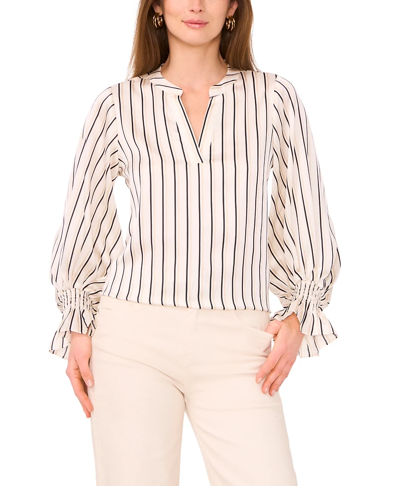 Vince Camuto Women's Split Neck Long Sleeves Top with Smocked Cuff