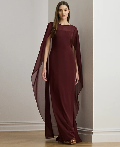 Lauren Ralph Women's Crew Neck Cape Gown
