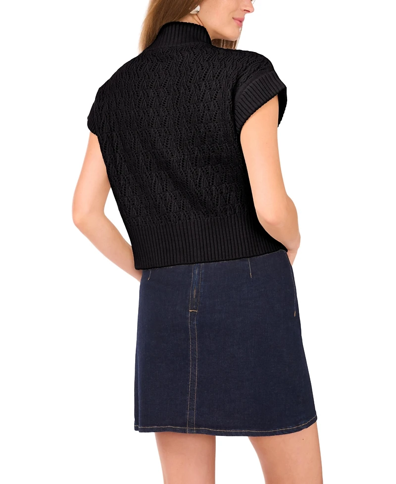 Vince Camuto Women's Pointelle Mock-Neck Front Zip Sweater