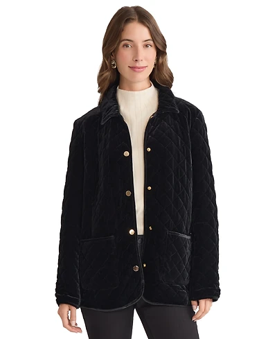 Jones New York Women's Quilted Velvet Snap-Front Jacket