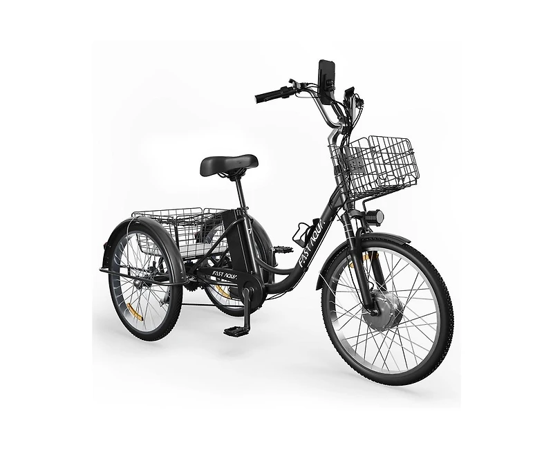 Mikolo Adult Cargo Electric Trike, 24" 3-Wheel Bike with Removable 48V/13Ah Battery, Front & Rear Basket