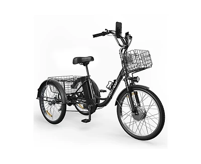 Mikolo Adult Cargo Electric Trike, 24" 3-Wheel Bike with Removable 48V/13Ah Battery, Front & Rear Basket