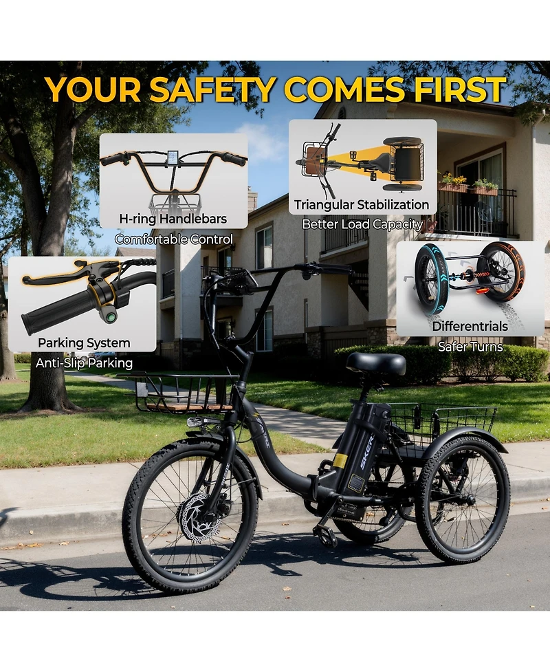 Mikolo Step-Thru Folding E-Trike, 500W 20" Electric Trike for Adults with Removable Battery & Basket