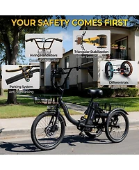 Mikolo Step-Thru Folding E-Trike, 500W 20" Electric Trike for Adults with Removable Battery & Basket