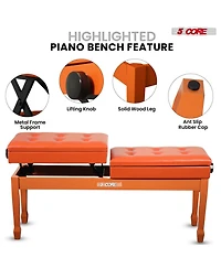 5 Core Duet Piano Bench 3.5 Inch Padded Cushioned Stool Wooden Heavy Duty Musician Chair w Storage