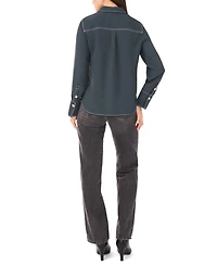 Vince Camuto Women's Contrast Stitch Button Front Collared Top