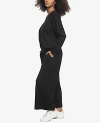 Felina Women's Regular Kimora French Terry V-Neck Sweatshirt with Wide Leg Pants