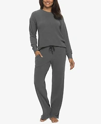 Felina Women's Regular Serena Crew Neck Pullover Brushed Rib Lounge Set