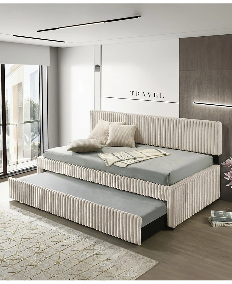 Best Quality Furniture Twin Corduroy Velvet Daybed with Trundle
