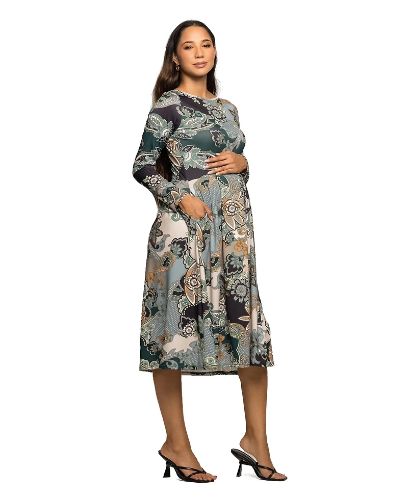 24seven Comfort Apparel Women's Maternity Long Sleeve Midi Dress