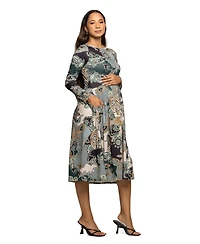 24seven Comfort Apparel Women's Maternity Long Sleeve Midi Dress