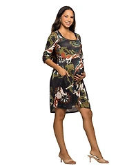 24seven Comfort Women's Apparel Maternity Three Quarter Sleeve Fit and Flare Dress
