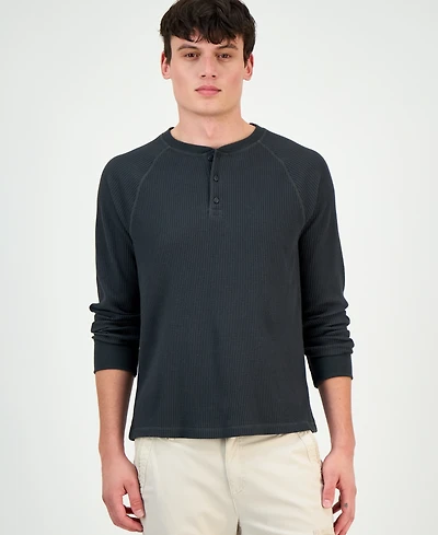 Sun + Stone Men's Thermal Waffle-Knit Henley Shirt, Macy's Exclusive