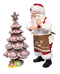 Kurt Adler 10.5-Inch Fabriche Santa Decorating Gingerbread Tree, 2-Piece Set