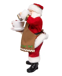 Kurt Adler 10.5-Inch Fabriche Santa with Oversized "I Love Coffee" Cup and Creamer