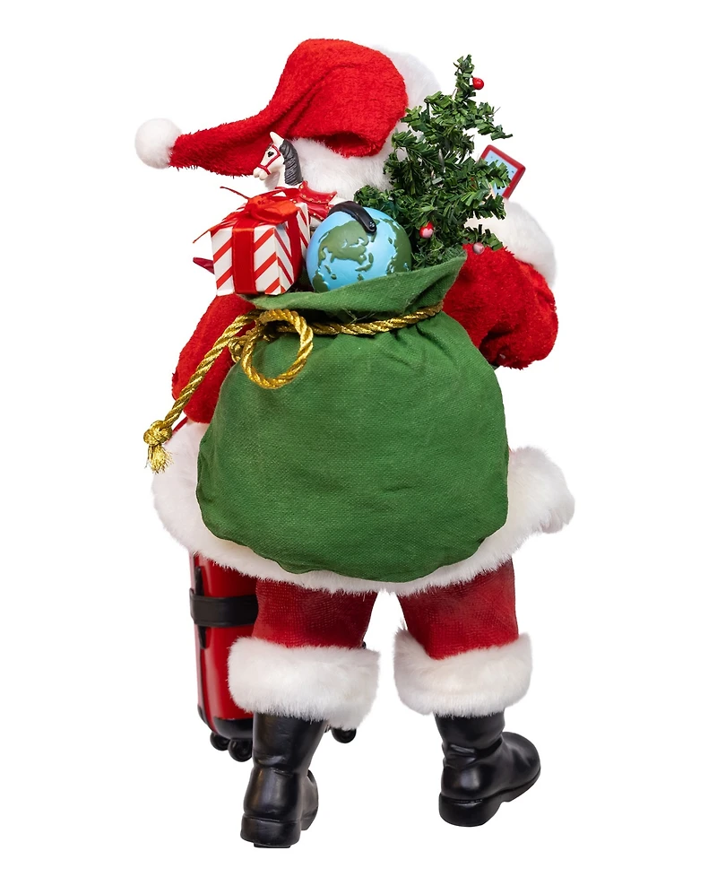 Kurt Adler 10.5-Inch Fabriche Santa with Luggage, 2-Piece Set