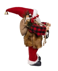 Kurt Adler 12-Inch Standing Christmas Santa with Plaid Shirt, Sack and Lantern