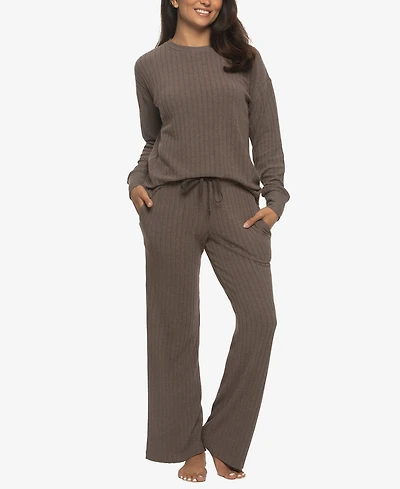 Felina Women's Regular Serena Crew Neck Pullover Brushed Rib Lounge Set