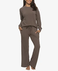 Felina Women's Regular Serena Crew Neck Pullover Brushed Rib Lounge Set