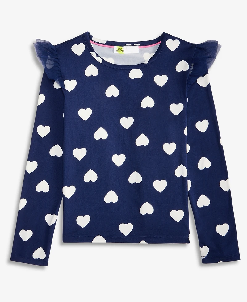 Epic Threads Girls 5-20 Long-Sleeve Heart-Print Ruffled Top, Macy's Exclusive