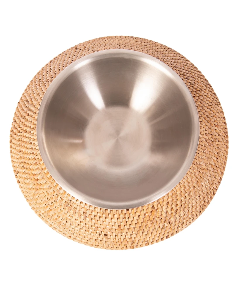 Artifacts Rattan Pet Bowl with Removable Stainless Steel Bowl
