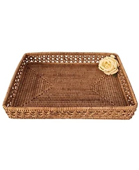 Artifacts Rattan Seca Design Rectangular Tray 21" With Glass Insert