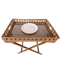 Artifacts Rattan Inna Design Butler Tray with Wooden Legs & Glass Insert