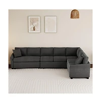 124.8” L-Shaped Pull Out Sleeper Sofa Bed with Usb Ports & Power Outlets, Convertible Sectional Couch for Living Room-Maison Boucle