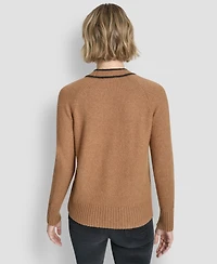 Dkny Jeans Women's Long Sleeve Tipped V-Neck Cardigan Sweater