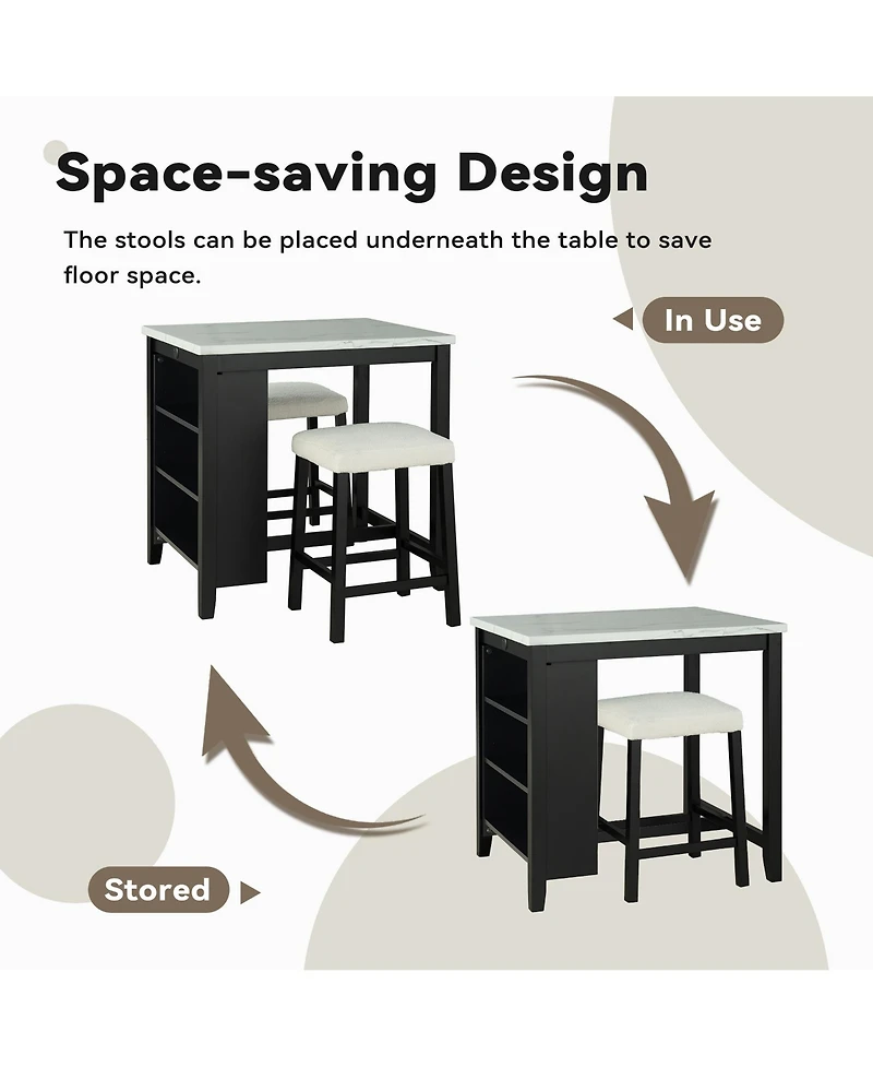 Boyel Living 3-Piece Bar Table and Chairs Set Lvory Tall Dining Table with Usb and Upholstered Bar Stool for Living Room Kitchen