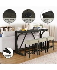 Boyel Living 4-Piece Bar Table and Chairs Set Tall Dining Table with Upholstered Bar Stool for Living Room Kitchen