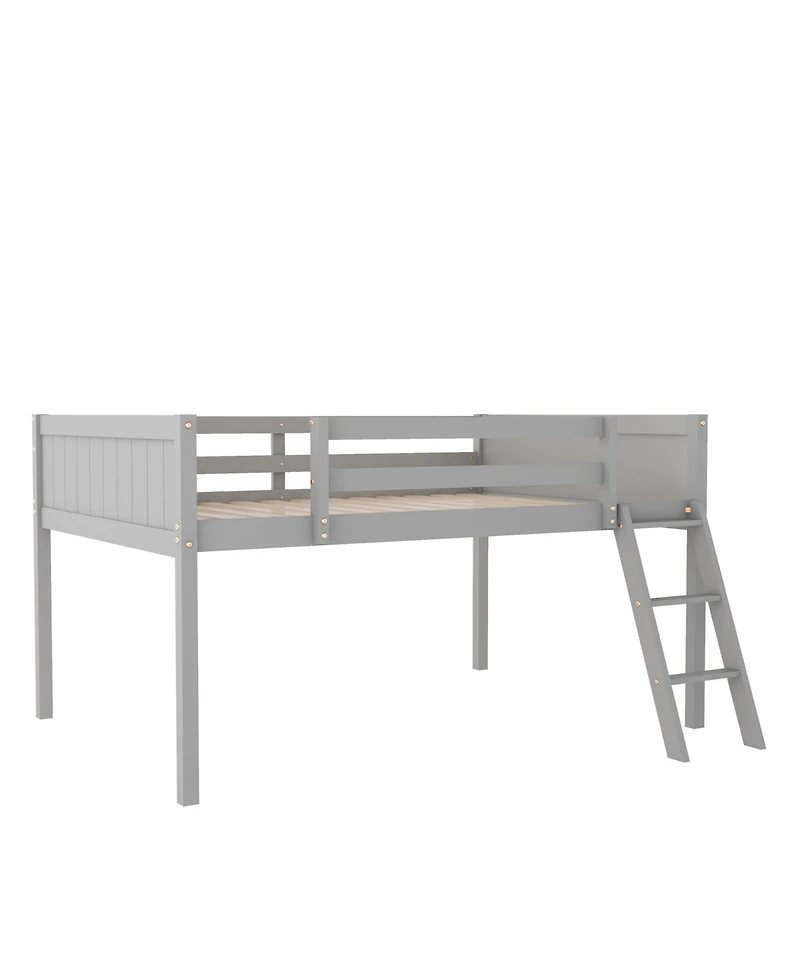 Full Wood Low Loft Bed With Ladder, Ladder Can Be Placed On The Left Or Right
