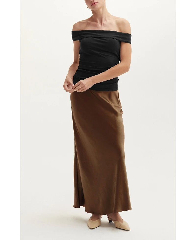 Crescent Women's Gabrielle Crushed Satin Maxi Skirt